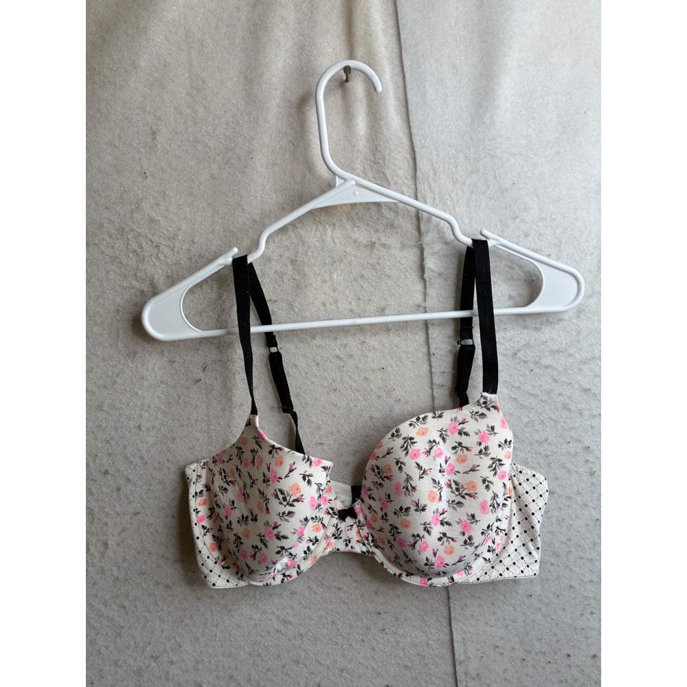 Victorias Secret Lined Demi Bra 38D Floral Polka Dot Cotton Underwire 8478